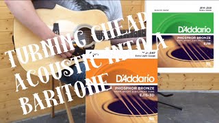 turning standard guitar into a baritone?!? daddario extra lights ej15 to daddario heavy ej18