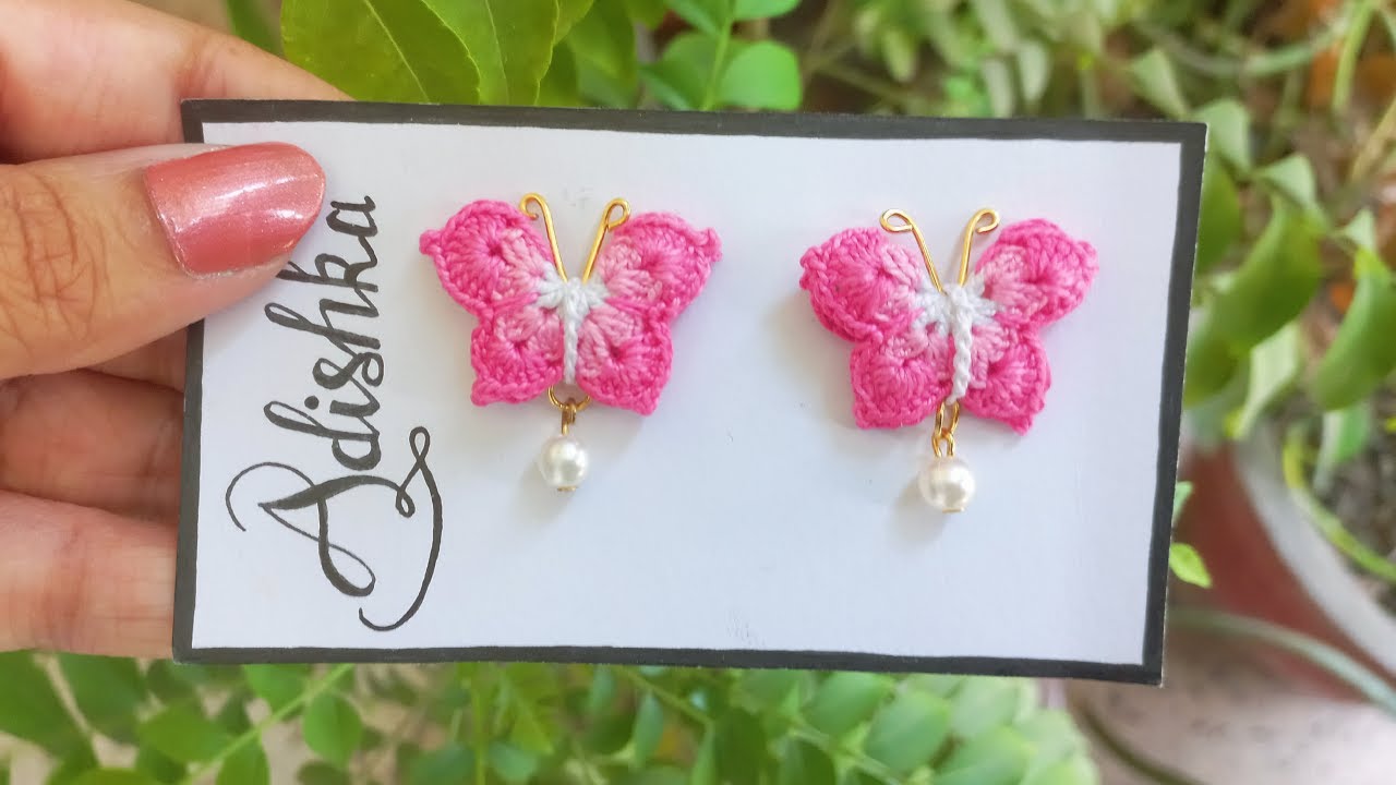 Crochet Butterfly Earrings How to make Easy DIY Jewellery Simple Step by Step tutorial