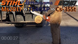 ms201t vs t540xp vs cs-355t Climb-Saw Cutting Competition