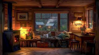 Forest Rainy Day  Fireplace Cracklings  Cozy Cabin Ambience & Rainstorms on windows for Sleep