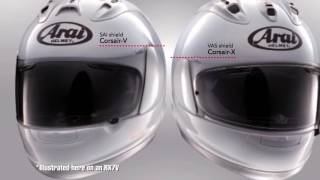 arai finsish white chaser x helmet HELMETS Corsair-X Cadalora Restyle Improved glance off ability A smooth shell is key to a helmets ability to slide across a surface or Glance Off an obstacle during an impact Arai Chaser-X Cliff White