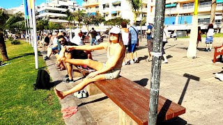 Walking tour to the beach Los Cristianos. Tenerife. Travel blog from Spain 4K