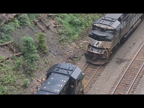 Recovery Engines Hook to Stalled Train in Highland Cut - Norfolk Southern 6K4 Ethanol & C80 Light