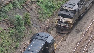 Recovery Engines Hook to Stalled Train in Highland Cut - Norfolk Southern 6K4 Ethanol & C80 Light