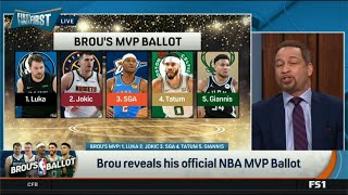 FIRST THINGS FIRST | Chris Broussard reveals his official NBA MVP Ballot: 1. Luka; 2. Jokic;...