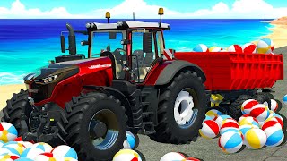 TRANSPORTING COLORFUL BEACH BALLS - HARVEST SUNFLOWERS with AMAZING AGRICULTURE TECHNOLOGY TRACTORS