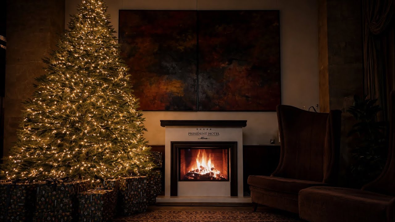 Cozy Hotel Fireplace Ambience 🔥 3 Hours of Warm Fire & Christmas Tree Sounds | No Music