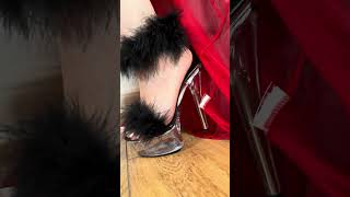 Im Loving These Clear Black Fluffy Heels.