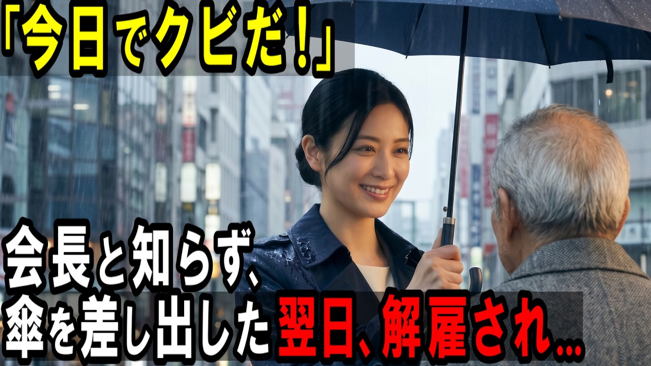 今日で首だ――そう言われた瞬間、私の頭は真っ白になった。二十ヶ月間、誰よりも早く出社して、誰よりも遅くまで残って働いてきた。母の施設費用のために、必死でしがみついてきた仕事だった。理由を問いただすと、隣で白崎さんが薄笑いを浮かべて「派遣ってそういうものだから」と言った。その時、会議室の扉が開き、見知らぬ老人が現れた。食堂で何度か会った、穏やかなおじいさんだった。「今の話、全部聞かせてもらった...