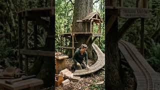 🚂 Building aTrain House Inside a Giant Tree #shorts #treehouse #trainhouse #forestbuild #hiddencabin