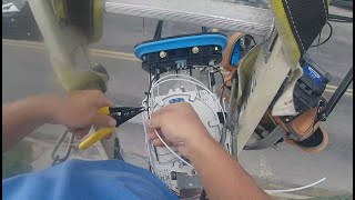 Windy Aerial Fusion Splice from ladder Fiber Optic