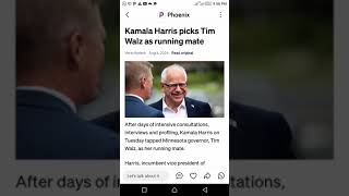 Kamala Harris picks Tim Walz as running mate.