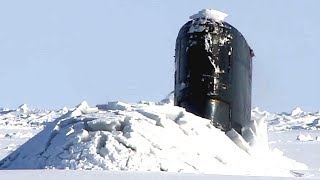 Royal Navy NUCLEAR SUBMARINE HMS Trenchant SURFACING THROUGH ICE in the Arctic Ocean!