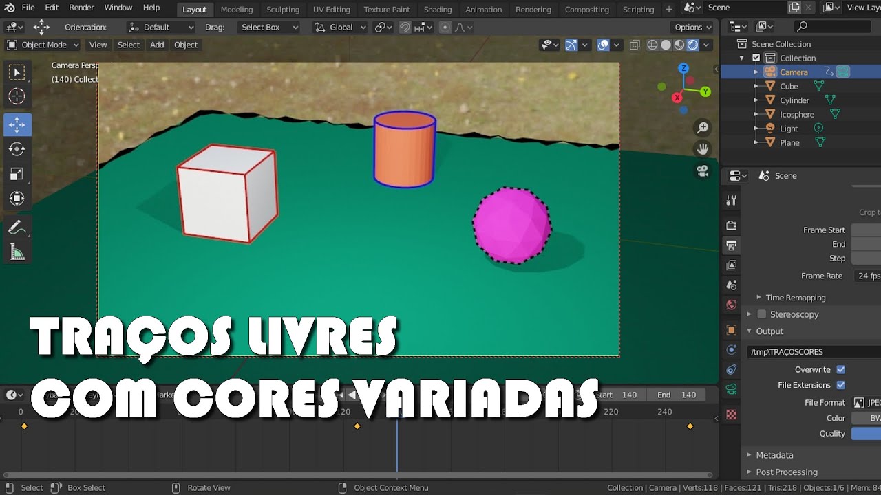 Blender 3D - TRAÇOS LIVRES COM CORES VARIADAS