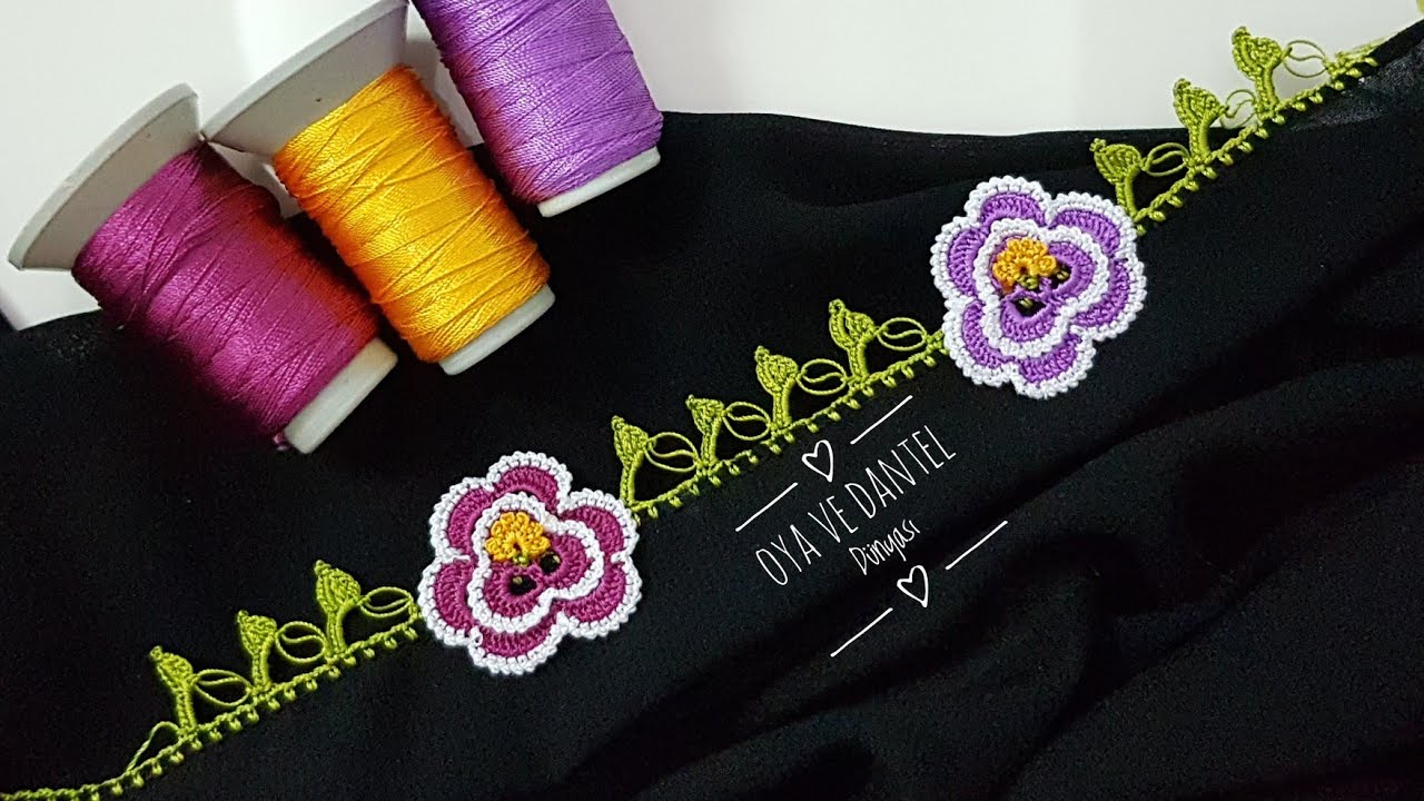 1574 Son Zamanların En Güzel Modeli Mor Menekşeler Tığ Oyası Yapımı