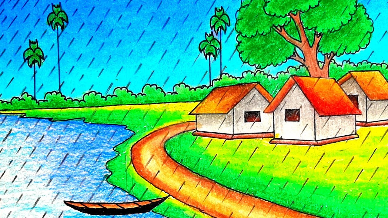 Rainy Season Drawing Ideas ~ Easy Rainy Season Drawing For Beginners ...