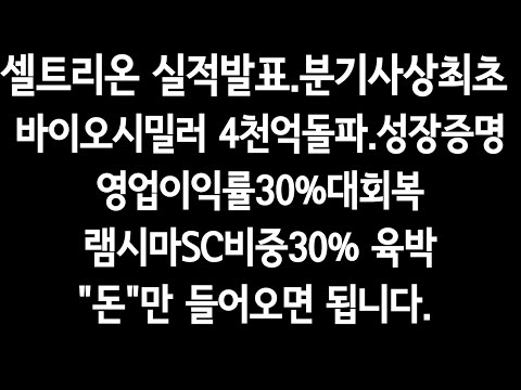 셀트리온 실적발표&quot;분기사상최초 바이오시밀러4천억돌파.영업이익률30%대회복.램시마SC비중30육박&quot;.