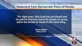Political parties respond to Governor Rick Scott running for U.S. Senate against Senator Bill Nelson