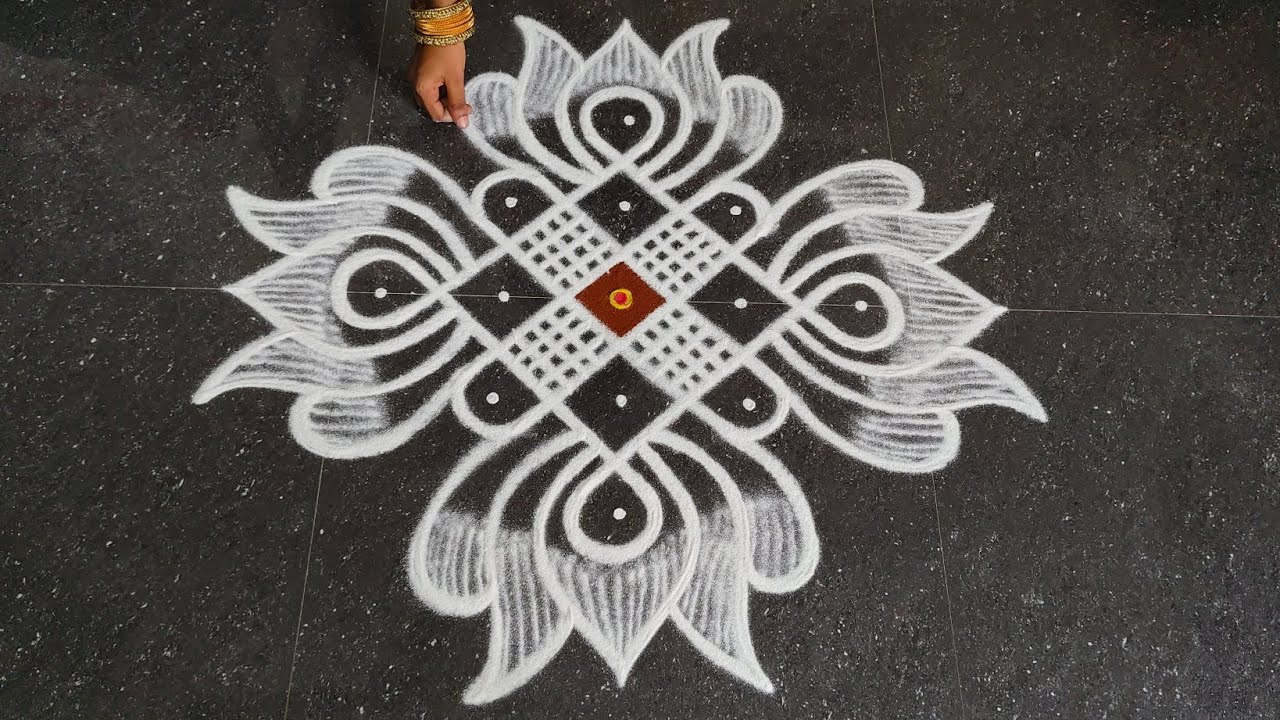 Panguni madham simple lotus rangoli | 5x1 dot easy padi kolam | pandaga muggulu | Beautiful rangoli