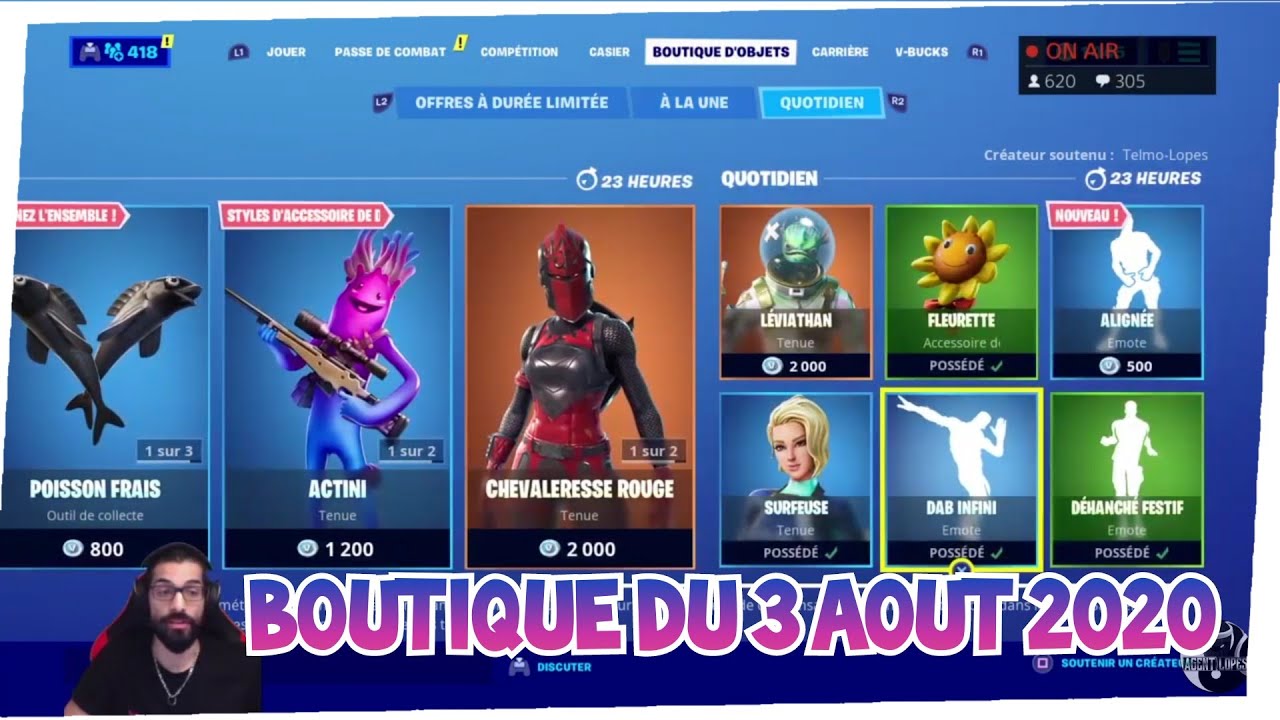 NEW EMOTE "alignée", Boutique FORTNITE du 3 août, item shop august 3