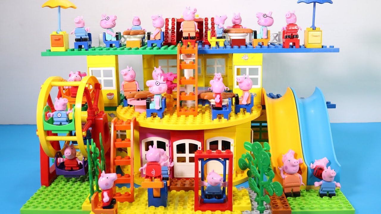 peppa pig lego house construction sets with water slide