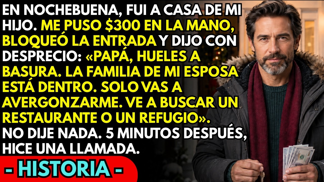 Abrí la puerta en Nochebuena y mi hijo me puso un fajo de billetes en la mano. "Huele a obra, papá. La familia de Chloe está dentro y vas a avergonzarnos." Tenía sesenta y ocho años, cuarenta y...