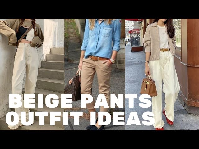 7 Beige pant outfit ideas | beige pants outfit, beige pants, outfits