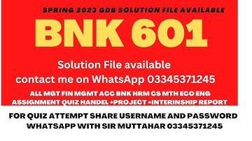 BNK 601 GDb Solution Spring 2023