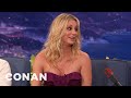 Kaley cuoco almost hit conans car on the warner brothers lot  conan on tbs