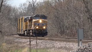 Three crossover trains in a row! Loaded coal with CNW, stack, and mixed freight trains. Dog Party!