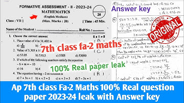 ap 7th class maths fa2 💯real question paper 2023-24|class 7th fa2 maths question paper with answer