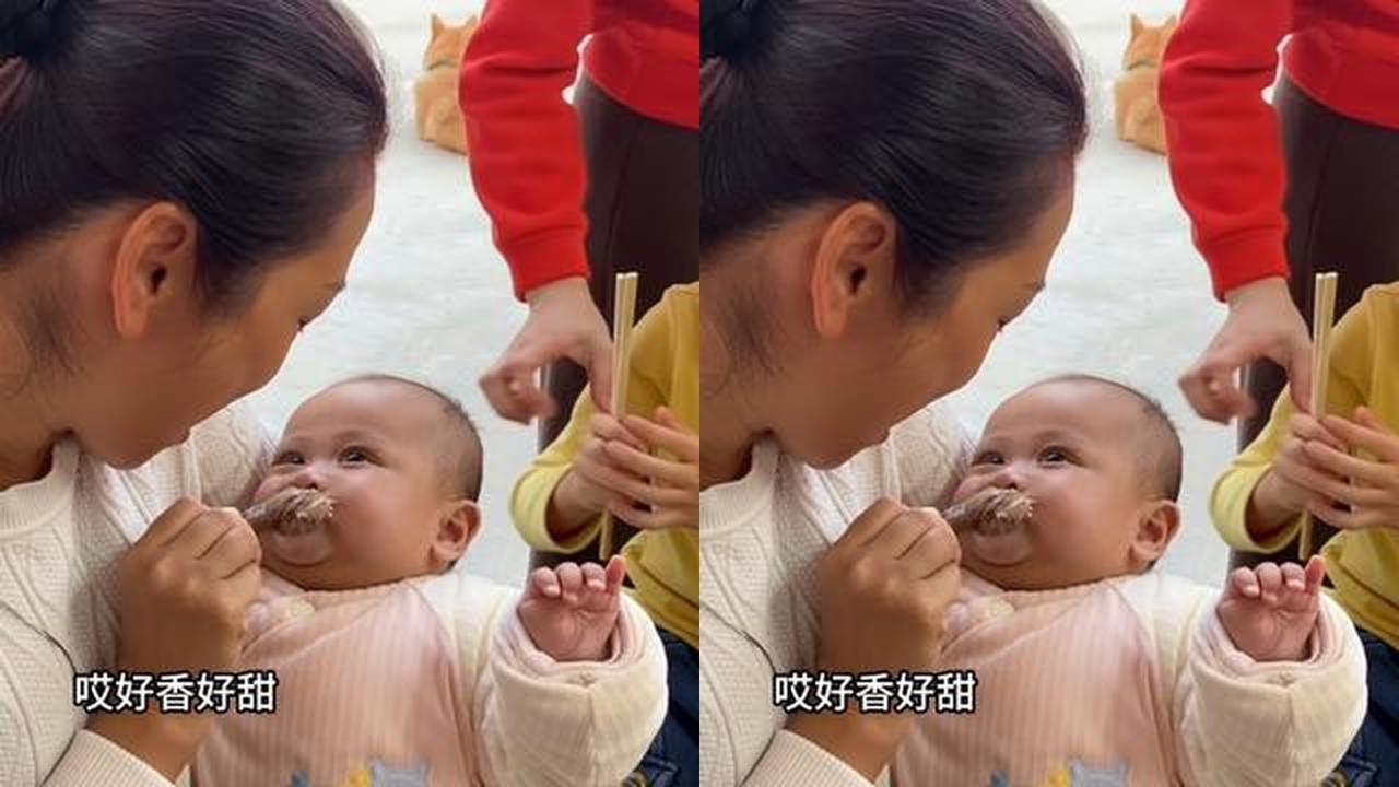 小棉袄满100天了，终于可以开荤了，吃肉喝汤的表情太好笑了 #生活 #二哥#乡村生活