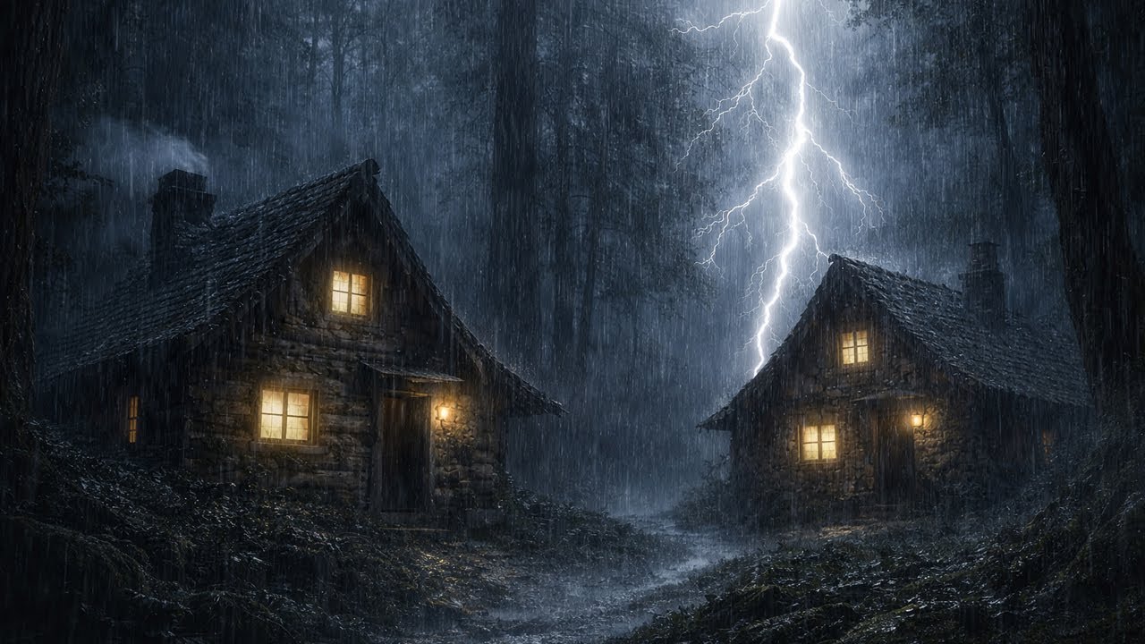 Night Storm Rain at - Heavy Rain & Strong Winds with Thunder Sounds for Sleeping