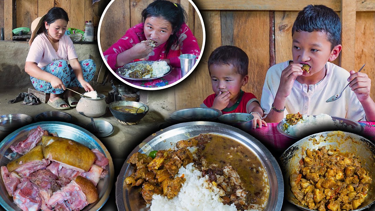 Местный рецепт жареной свинины и карри с фасолью и рисом | Приготовление и употребление свинины в...