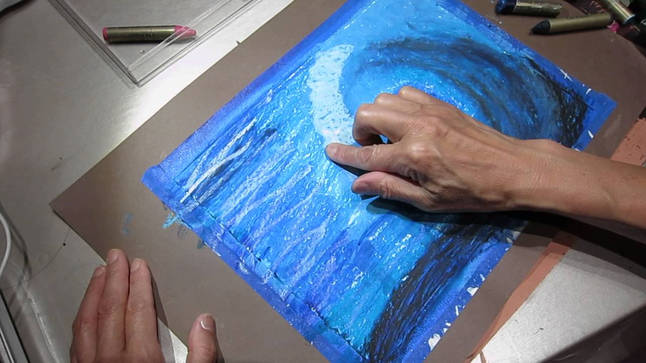 Panting oil pastel ocean waves - YouTube