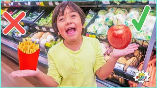 ryan learns to pick healthy food at the grocery story funny voice