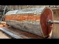 Amazing woodturning crazy  great working skills of carpenter with giant red wood lathe