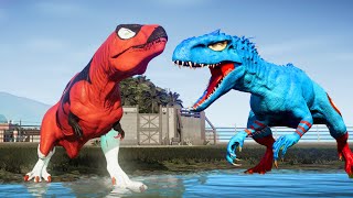 Acrocanthosaurus DEADPOOL vs Indominus rex captain , wolverine t-rex Dinosaurs fighting JWE!