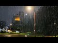 (4K) Night Walk in Heavy Rain |  Binaural Rain Sounds | Sleeping & Relaxation | South Korea | 비오는 밤