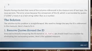 Resolving the DAX cannot compare text and integers Error in Power BI