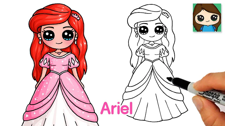 How to Draw Little Mermaid Ariel in Pink Human Princess Dress