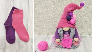 Гном Девочка-Рукодельница из носков - DIY Girl Gnome out of socks