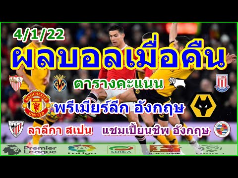 ผลบอลเมื่อคืน/พรีเมียร์ลีก/ลาลีกา/แชมเปี้ยนชิพ/ตารางคะแนน/4/1/22