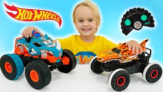 วลาดและคริสเรียนรู้ที่จะแบ่งปันของเล่นที่เล่นกับรถบรรทุกมอนสเตอร์ Rc ของ Hot Wheels