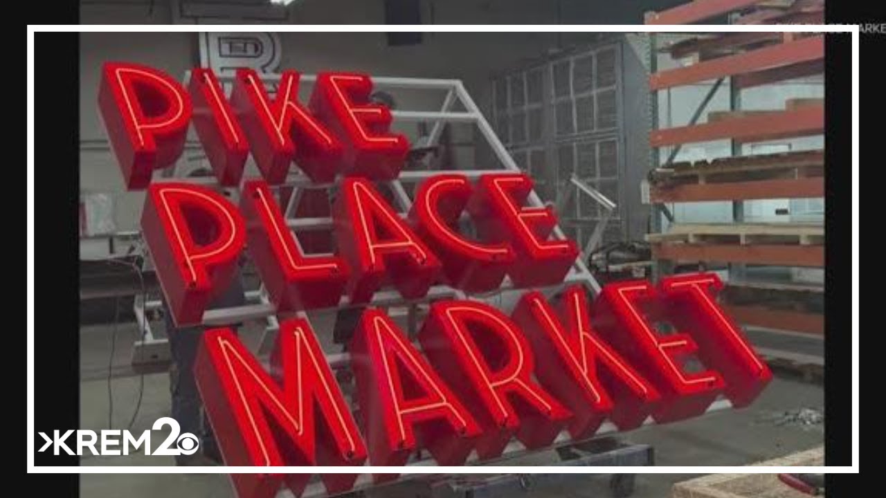 ワシントン　看板 Pike Place Market installs new sign; original sign remains facing