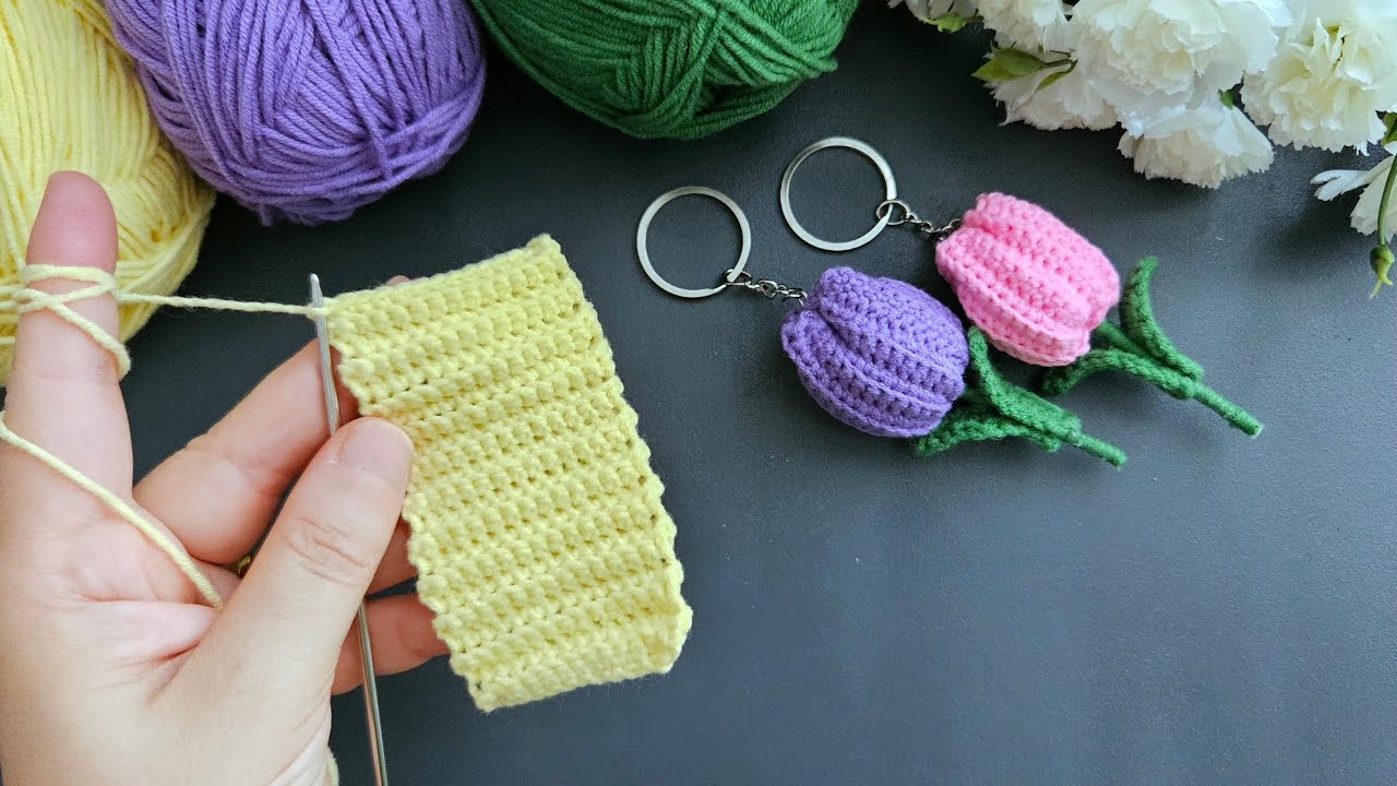 Crochet tulip making | easy crochet keychain step by step | crochet flower