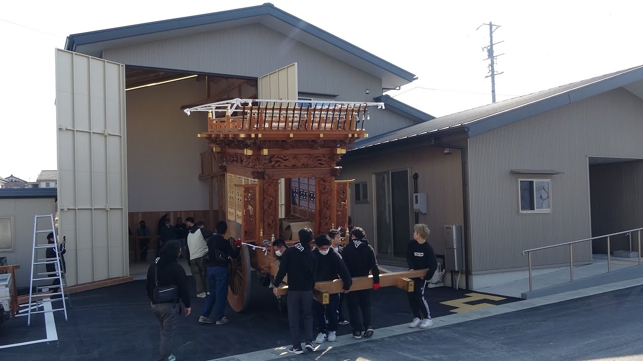 袋井市田端　飛龍車　新屋台小屋完成による屋台搬送2025.03