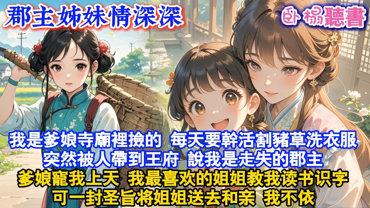 【古代團寵】我是爹娘寺廟裡撿的養女，每天要幹活割豬草洗衣服，突然被人帶到王府，說我是走失的郡主爹娘寵我上天，我最喜欢的姐姐教我读书识字，可一封圣旨将姐姐送去和亲..#團寵 #爽文 #情感 #故事頻道