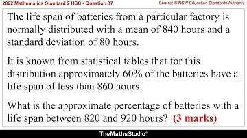 2022 Maths Standard 2 HSC Q37 Find percentage of normally distributed scores using empirical rule