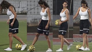Disha Patani Playing Football With Boyfriend Tiger Shroff And Other Actors On Live Match